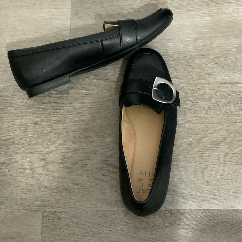 Naturalizer Size 7.5 Black Loafers with Silver Buckle Detail - New